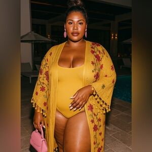 Embroidered Mustard Swim Cover-Up
